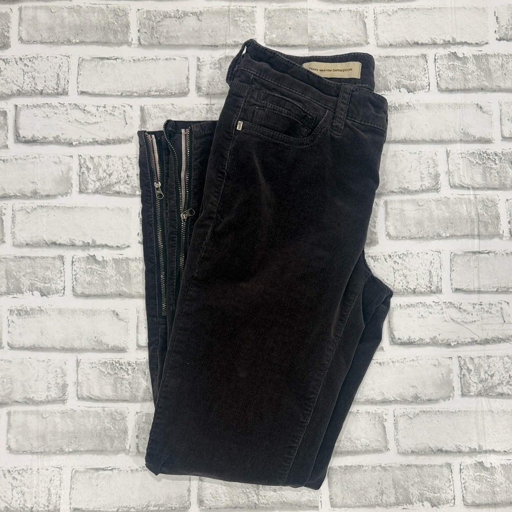 Pilcro and the Letterpress Grey Corduroy Straight Leg Pants with Zippers.